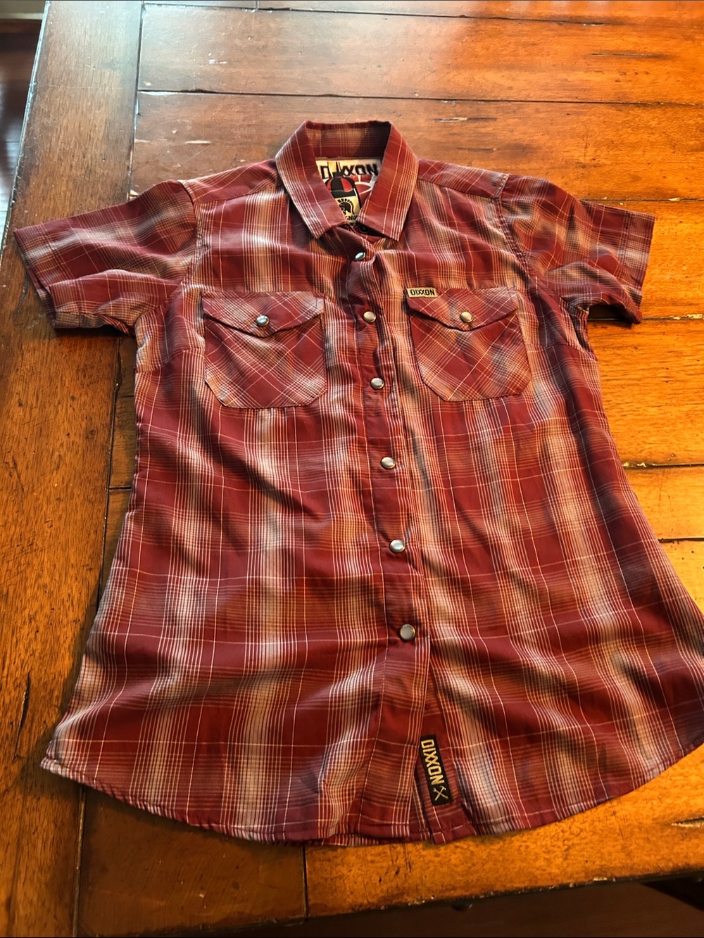 DIXXON Burgundy Plaid Short-Sleeve Button-Down Shirt